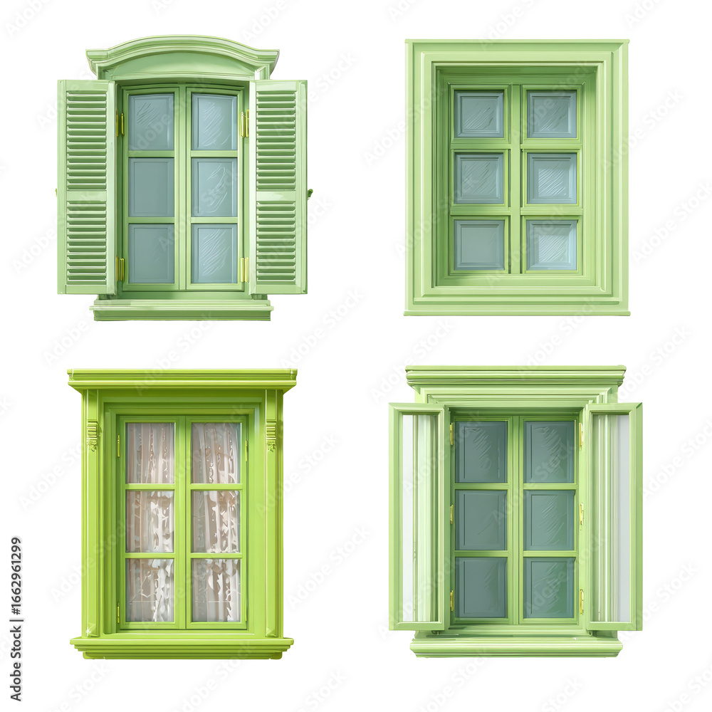 Fototapeta premium 3D Vector Illustration of Four Light Green Windows