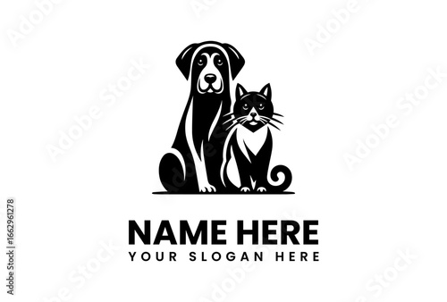 Black and White Dog and Cat Logo Design for Pet Services.