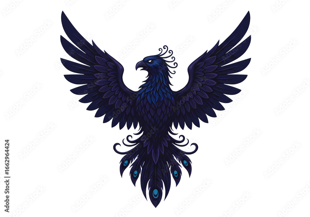 Obraz premium Majestic Dark Phoenix Mystical Avian Creature with Ornate Detail on transparent background