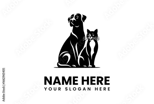 Elegant Black Silhouette of Dog and Cat Sitting Together 1.
