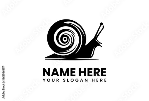 Silhouette of a snail with a spiraled shell and prominent antennae.