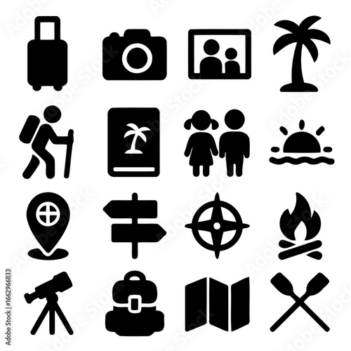 Journey of Adventure: Iconic silhouettes illustrate the essentials of travel and exploration, embodying the spirit of wanderlust and the allure of discovery.