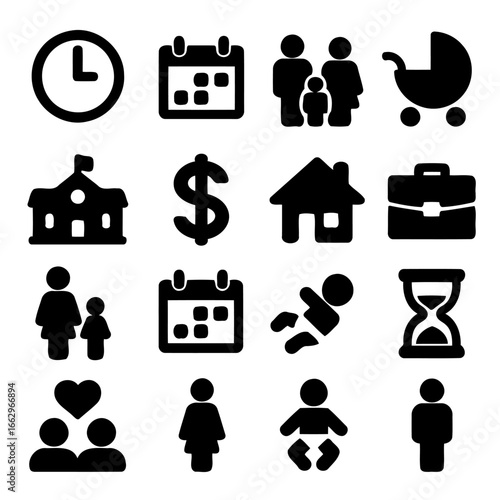 Icons of Life's Essence: A visually concise collection of vector-based icons representing diverse facets of life's fundamental elements, perfect for a design project.