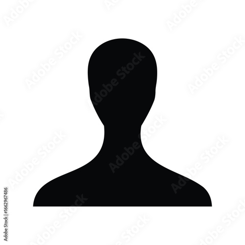 Silhouette of a human head and shoulders on a white background