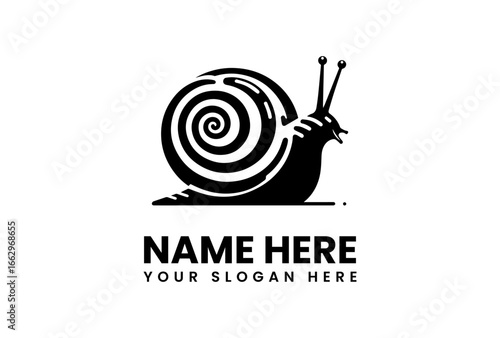 Stylized Black Snail with Swirling Shell and Antennae Logo Design.
