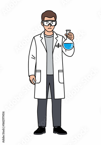 Scientist Holding Beaker in Lab Coat Illustration