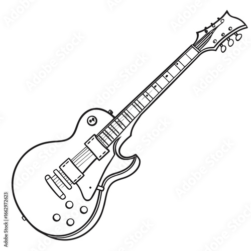 Classic electric guitar outline drawing on a white background for music and rock and roll themes