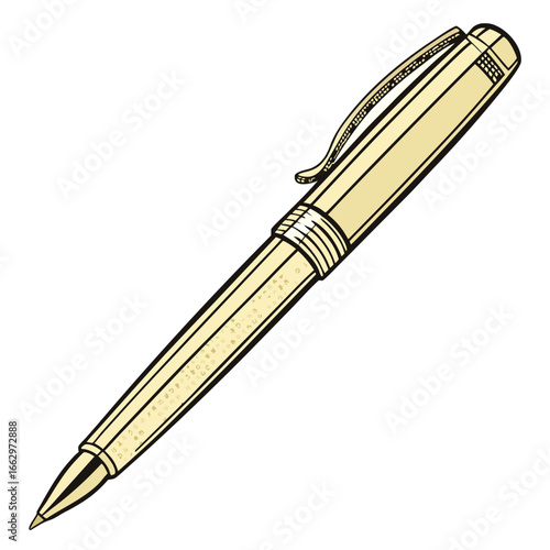 Elegant gold ballpoint pen with a textured barrel and clip isolated on white background