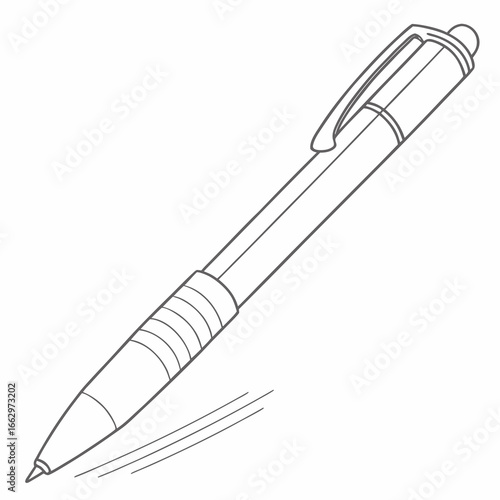 Simple line drawing of a ballpoint pen writing on a white background with copy space
