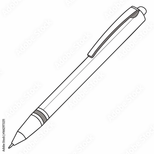 Simple outline drawing of a ballpoint pen with a clip and textured grip