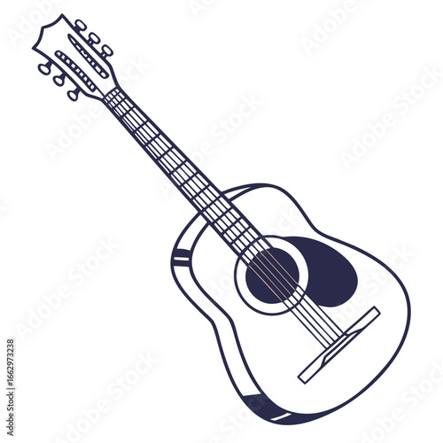 Stylized acoustic guitar with a dark outline and simple design elements on a white background