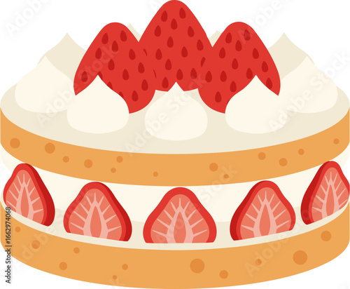 Strawberry Shortcake Illustration with Whipped Cream and Berries for Celebration on Vector Illustration icon