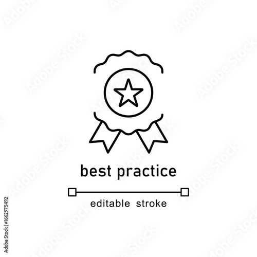 Best practice rosette icon designed with a customizable stroke feature. Perfect for business awards, certificates, quality assurance, and achievement recognition designs.