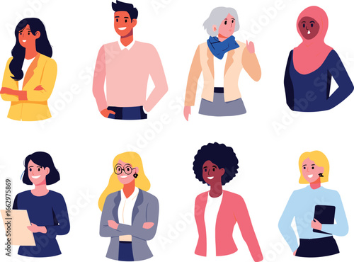 A versatile collection of diverse business people portraits. Set of multi-ethnic professional men and women characters