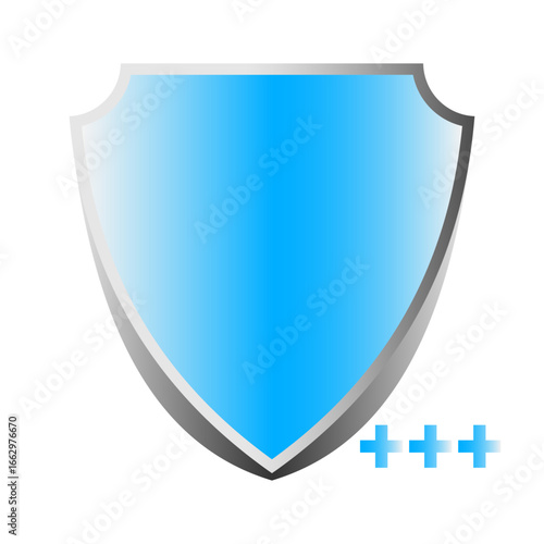 A light-blue shield with silver trim, symbolizing protection and security, enhanced by plus signs.