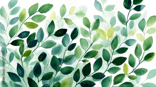 Vibrant verdant background featuring a dense lush arrangement of various shades of green leaves and foliage creating a serene natural atmosphere