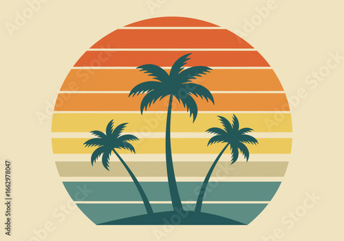 Wallpaper Mural Retro Sunset Palm Trees Vintage Tropical Island Illustration Torontodigital.ca