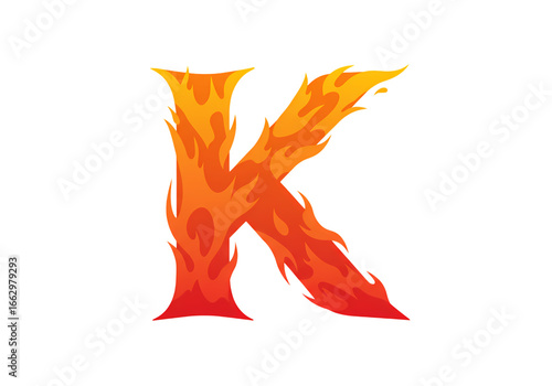 Fiery Letter K Abstract Flame Alphabet Design Element isolated on transparent background