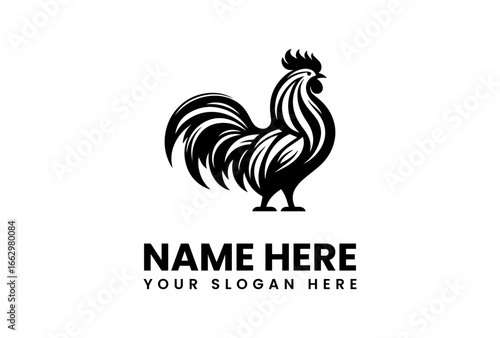 Stylized Black Rooster Silhouette with Bold Feather Detail and Crest.