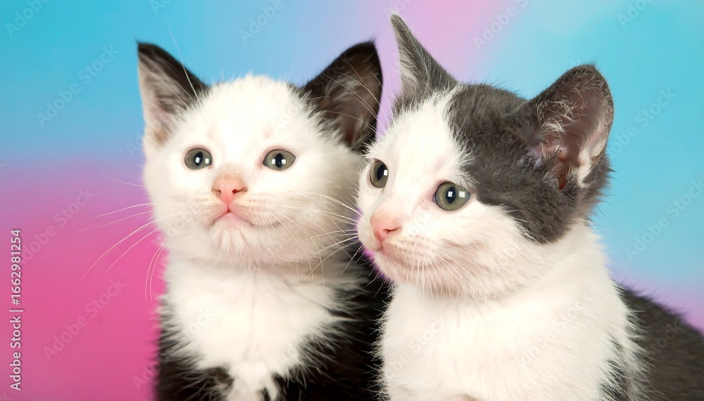 Fototapeta premium Two Kittens Pose Against Colorful Background