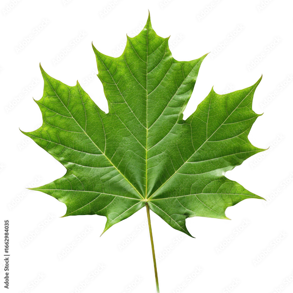 Fototapeta premium Green maple leaf isolated on transparent background