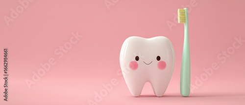 The Tooth with a Friendly Smile and Pink Studio Background