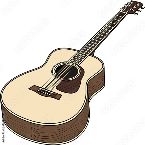 Acoustic guitar illustration with warm wood tones and a clean white background