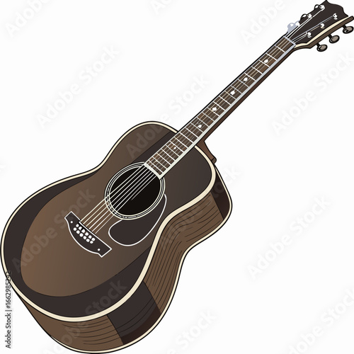 Acoustic guitar with twelve strings and a dark brown finish on a white background