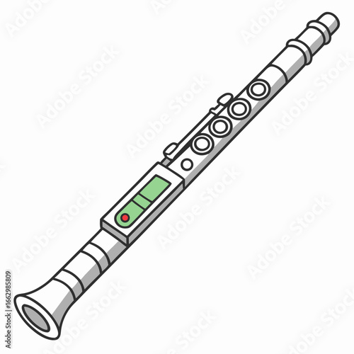 Modern digital electronic woodwind instrument with a sleek white design and green display screen