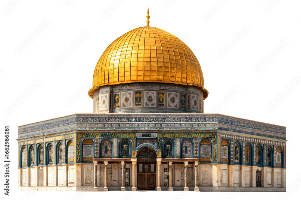 Obraz premium Golden dome mosque jerusalem religious landmark islamic architecture historic sacred site isolated on transparent background