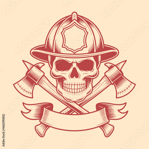 Vintage Firefighter Skull With Helmet And Axes