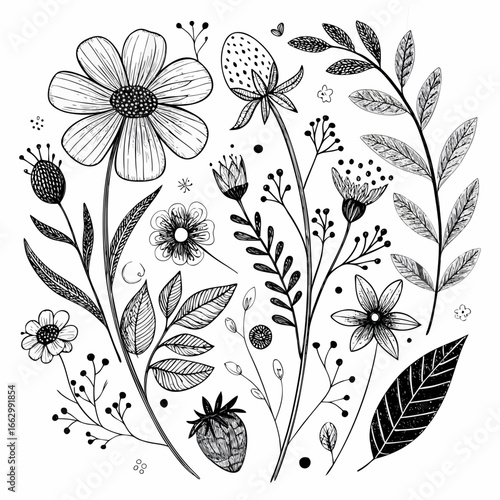 Midnight Bloom Floral Art, Bold Botanical Vector Design, Contemporary Garden Illustration