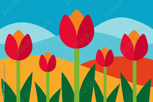 colorful tulips on blue background