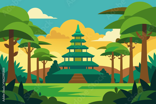 vector illustration of temple in the morning