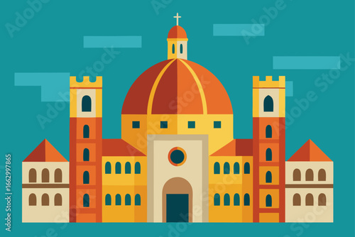 vector illustration of church in the evening