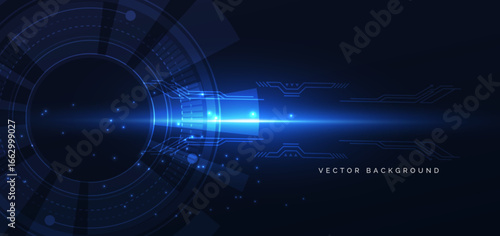 Futuristic technology hi tech blue element on dark blue background.