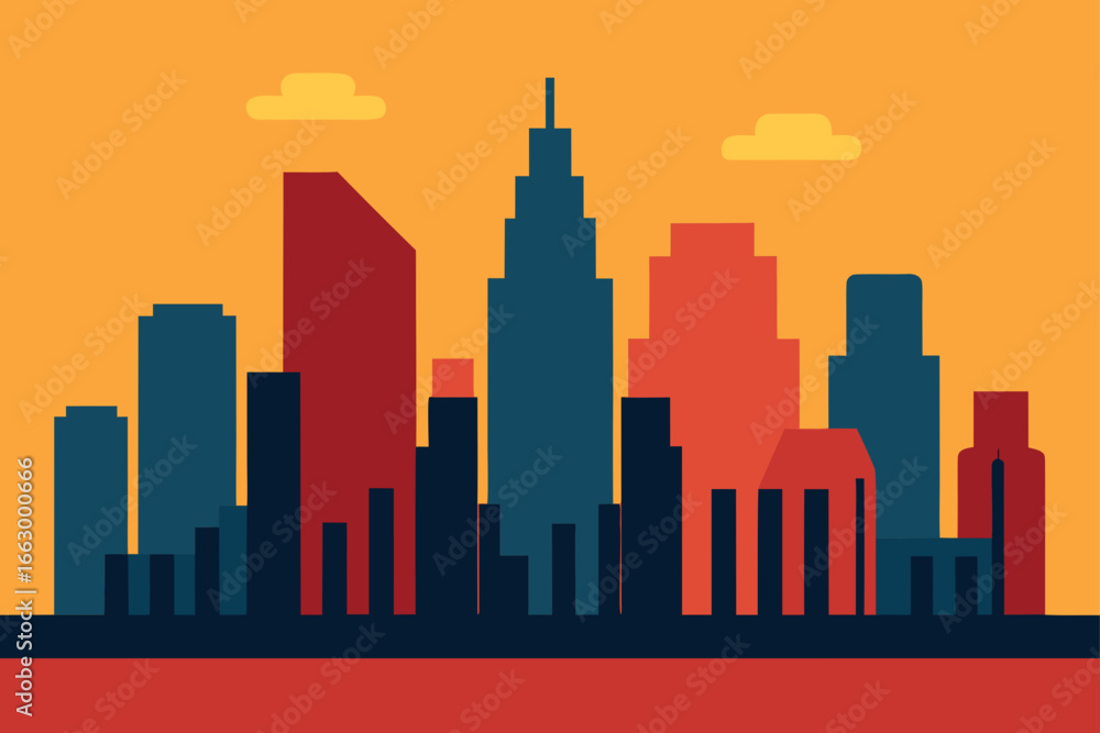 Naklejka premium city skyline at sunset