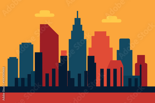 city skyline at sunset