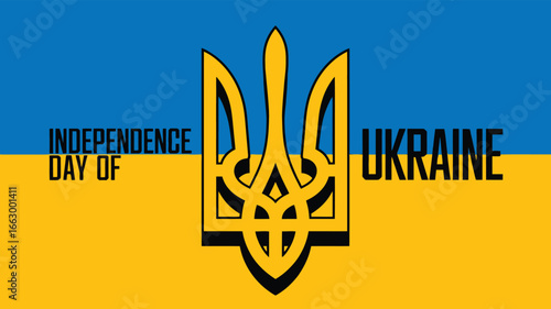 Independence Day of Ukraine with National Flag and Trident Emblem