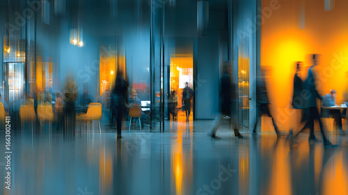 Wallpaper Mural Captivating blur of an urban office setting portraying employees engaged in various activities. The colors and shapes merge fluidly reflecting a collaborative atmosphere filled with Torontodigital.ca