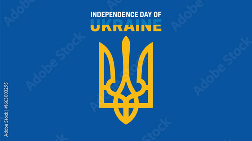 Independence Day of Ukraine with National Flag and Trident Emblem