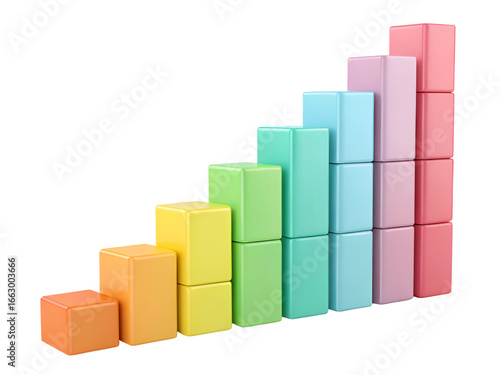 Free Download Colorful plastic blocks ascending bar chart isolated on a transparent background stacked - GFXLoad