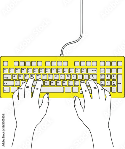 Hands typing on a yellow keyboard