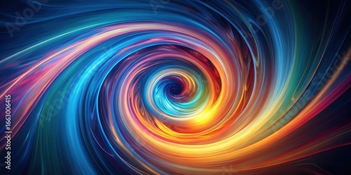 Colorful swirling vortex in the center of a dark blue background