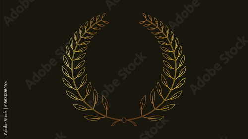 Golden laurel art. Minimalist wreath logo. Elegant vector design. Luxury award icon. Chic laurel graphic. Modern gold symbol. Prestigious wreath art. Refined design vector. Regal theme graphic. Stylis