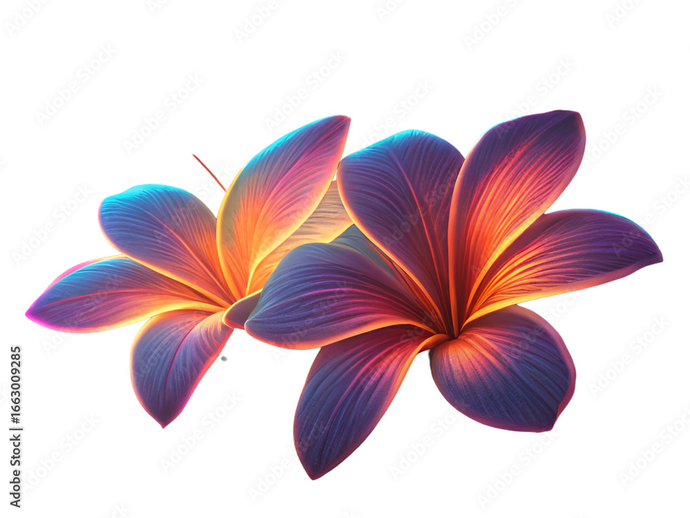 Fototapeta premium Vibrant glowing tropical blossoms isolated on a transparent background flowers petals