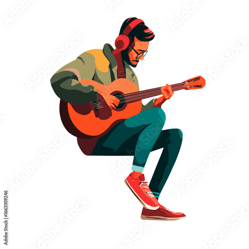 A man playing a guitar.