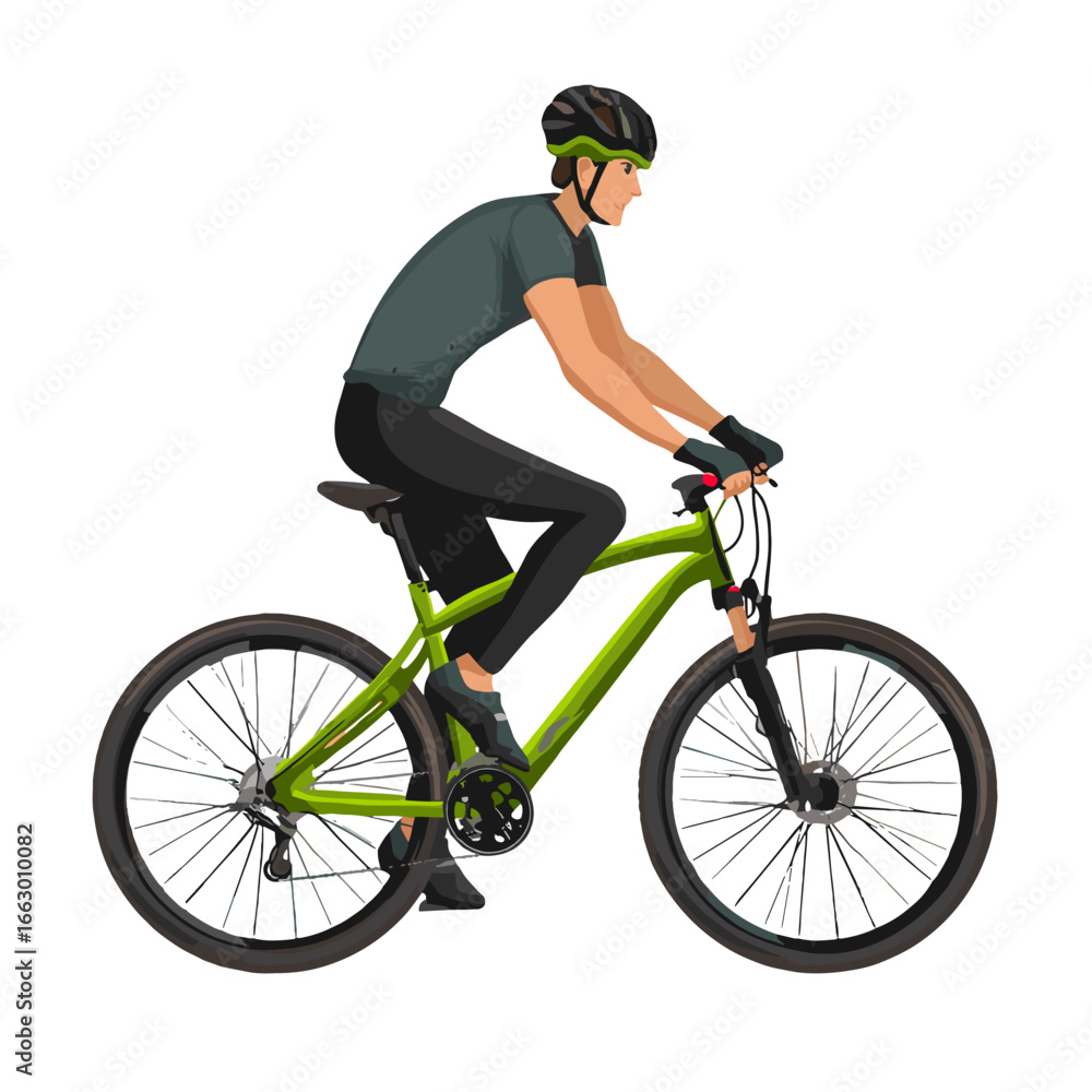 Obraz premium An illustration of a cyclist riding a green bike.
