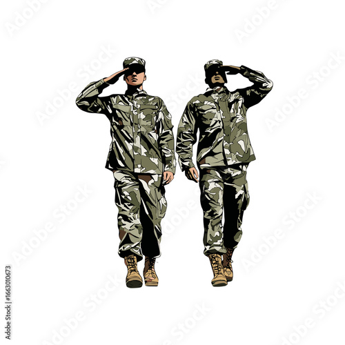 Two soldiers saluting, demonstrating respect and discipline.