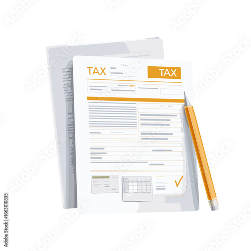 Tax form and a pencil on a stack of papers, business and financial concepts.